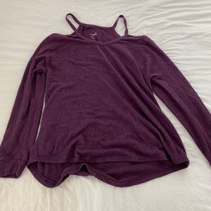purple cold shoulder sweater top